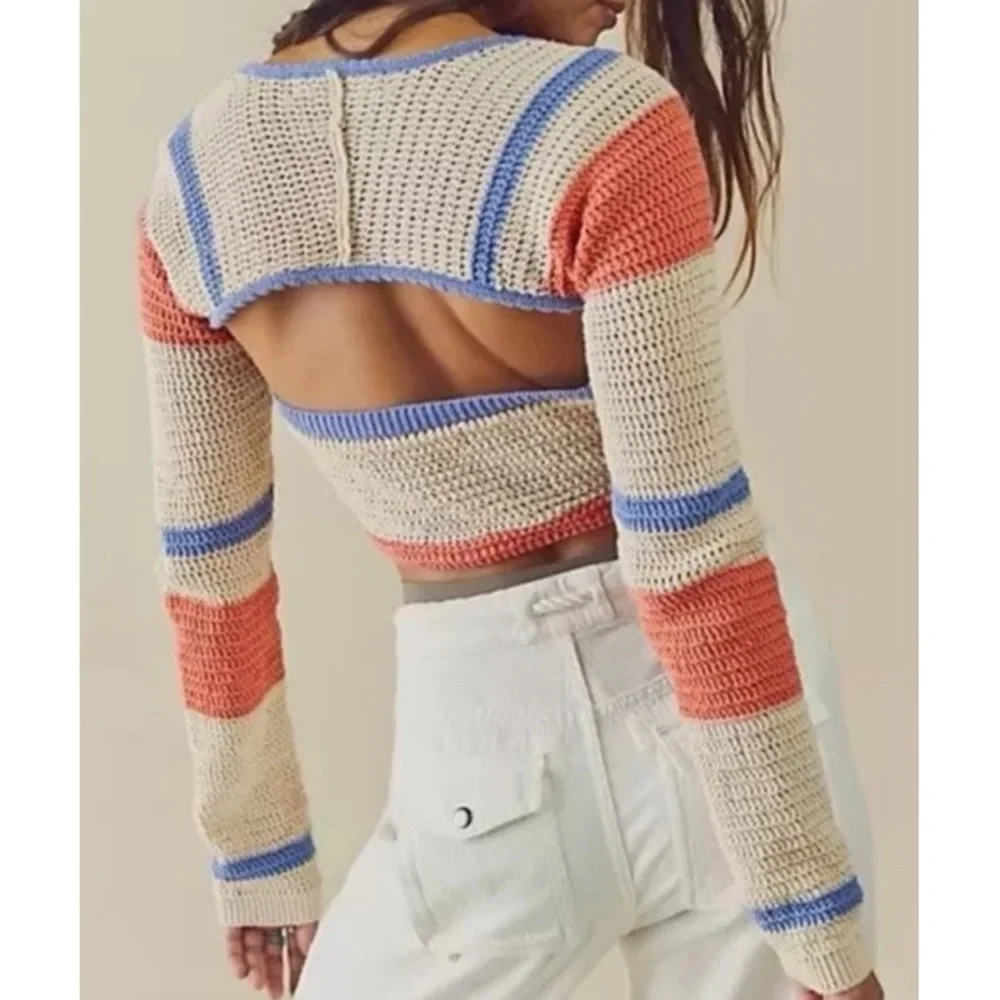 Free People-Love Me Long Sleeve Fauxchet Top-Size Small